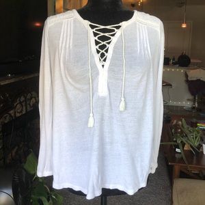 Lucky Brand White Lace-Up Blouse